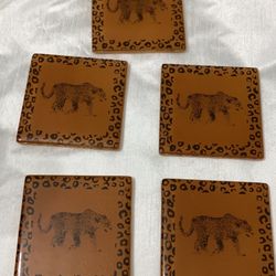 Handmade Greek Glass Leopard Coasters / Decorative Plates – Set of 5