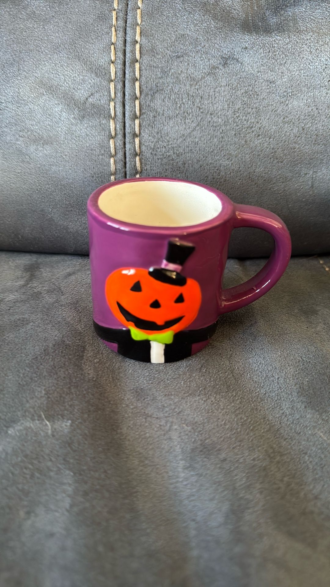 New Without Package Lang Small Mini Mug Cup Halloween Pumpkin Purple Orange Decoration