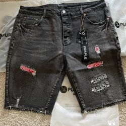 Black Purple Jean Shorts