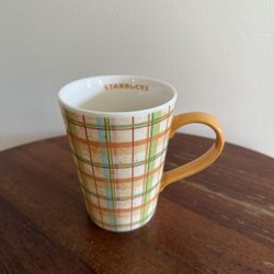 Starbucks 2006 Summer Yellow Orange Green Plaid 12oz Coffee Mug Cup
