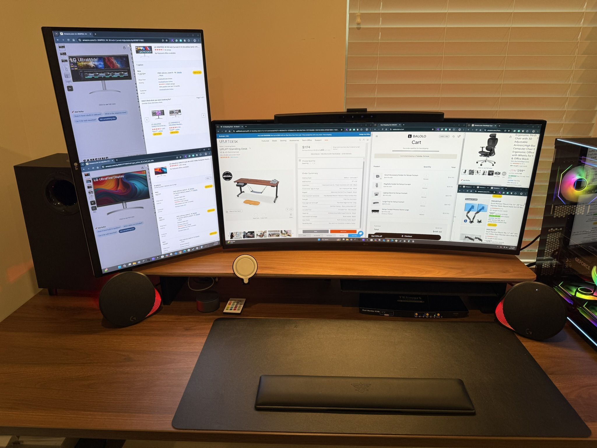 Balolo Setup Cockpit – Walnut Monitor Riser with Accessories – Modular Desk Shelf