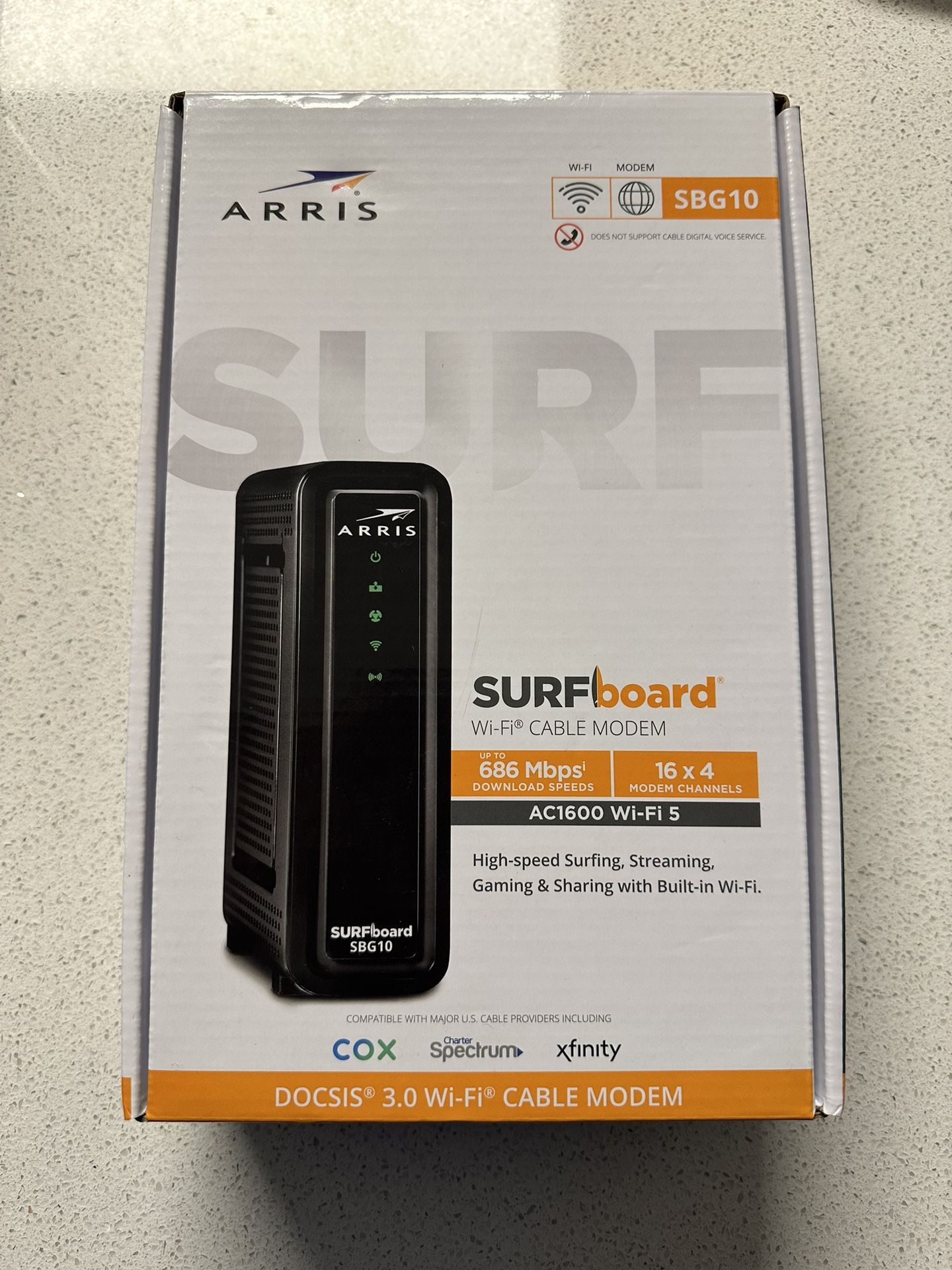 Brand New ARRIS Surfboard 16x4 DOCSIS 3.0 Cable Modem & AC1600 Dual-Band Wi-Fi Router, Wireless Technology - New Condition