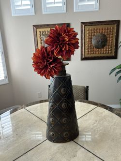 Elegant Artificial Gerber Flowers In Metal Vase