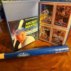 MLB, VINTAGE/RARE & UNIQUE (1989): NEW YORK YANKEE, MICKEY MANTLE: Recorded, Talking Baseball Story - Presentation Folder w/20-card set w/blue wooden 