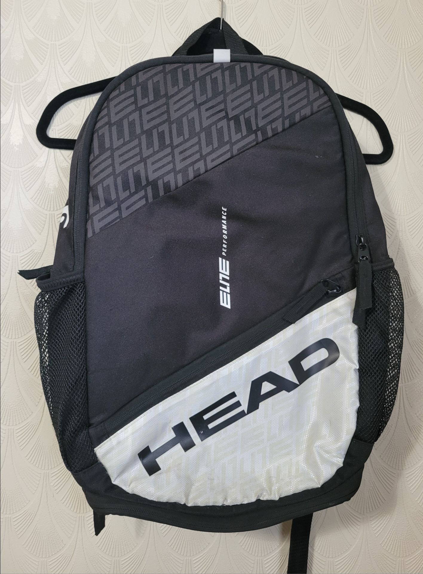 HEAD Elite Performance Tennis Backpack Black White 18 inches Multiple Pockets