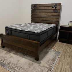Queen Bed Frame + 2 Nightstands  Modern Wood Set (Great Deal)