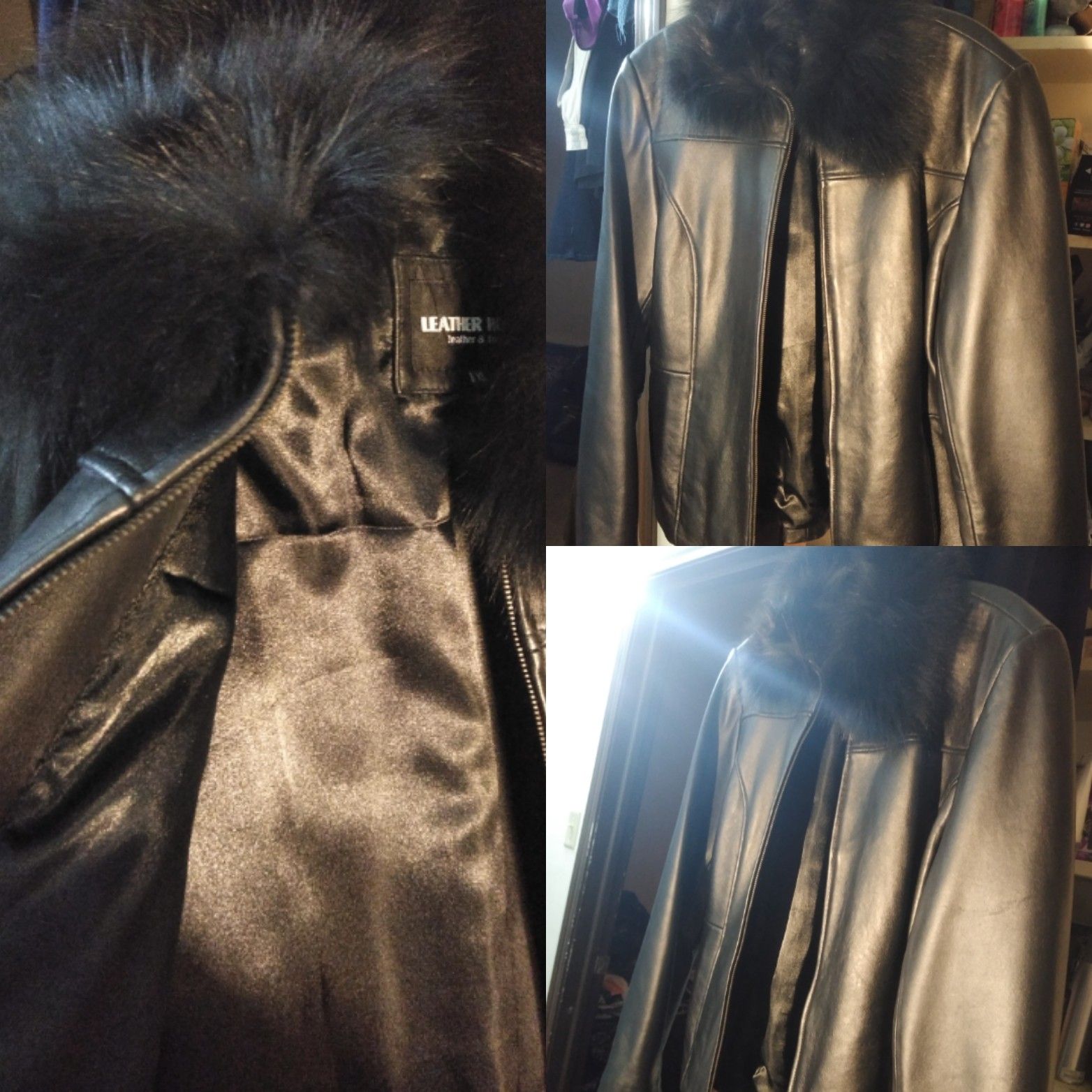 Women's fine Leather/fur Jacket (Black)
