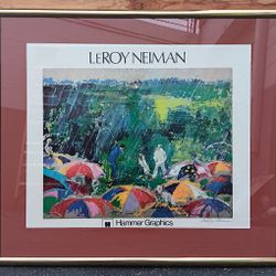 Signed Leroy Neiman "Arnie in the Rain" Double Golf Poster 36x30