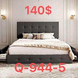 Queen Size 4 Storage Drawers Bed Frame, Square Tufted Upholstered Platform Bed (944-5)