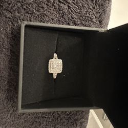 White gold princess cut halo engagement ring