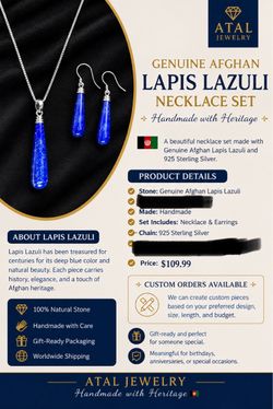✨ ATAL JEWELLERY ✨  🇦🇫 Genuine Afghan Lapis Lazuli necklace, handmade with 925 Sterling Silver.