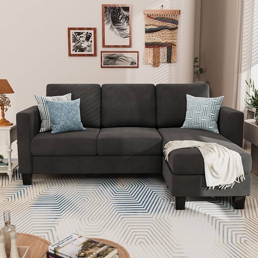 Brand New Convertible Sectional Sofa Couch, Modern Linen Fabric L-Shaped Couch 3-Seat Sofa Sectional with Reversible Chaise for Small Living Room, Apa