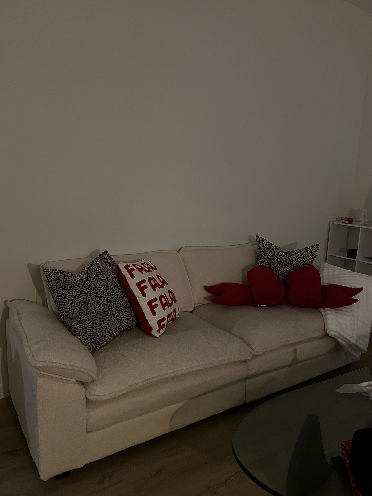 Small crème boucle couch — lightly used for 1 year!