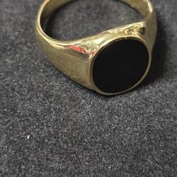 Size 10 Black Onyx Signet Ring 14k Plated Sterling Silver