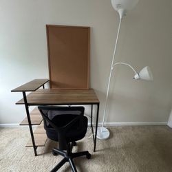 $100  4 items: Desk+ Chair+ Corkboard + Floor Lamp