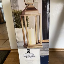 lantern with flameless pillar candle 