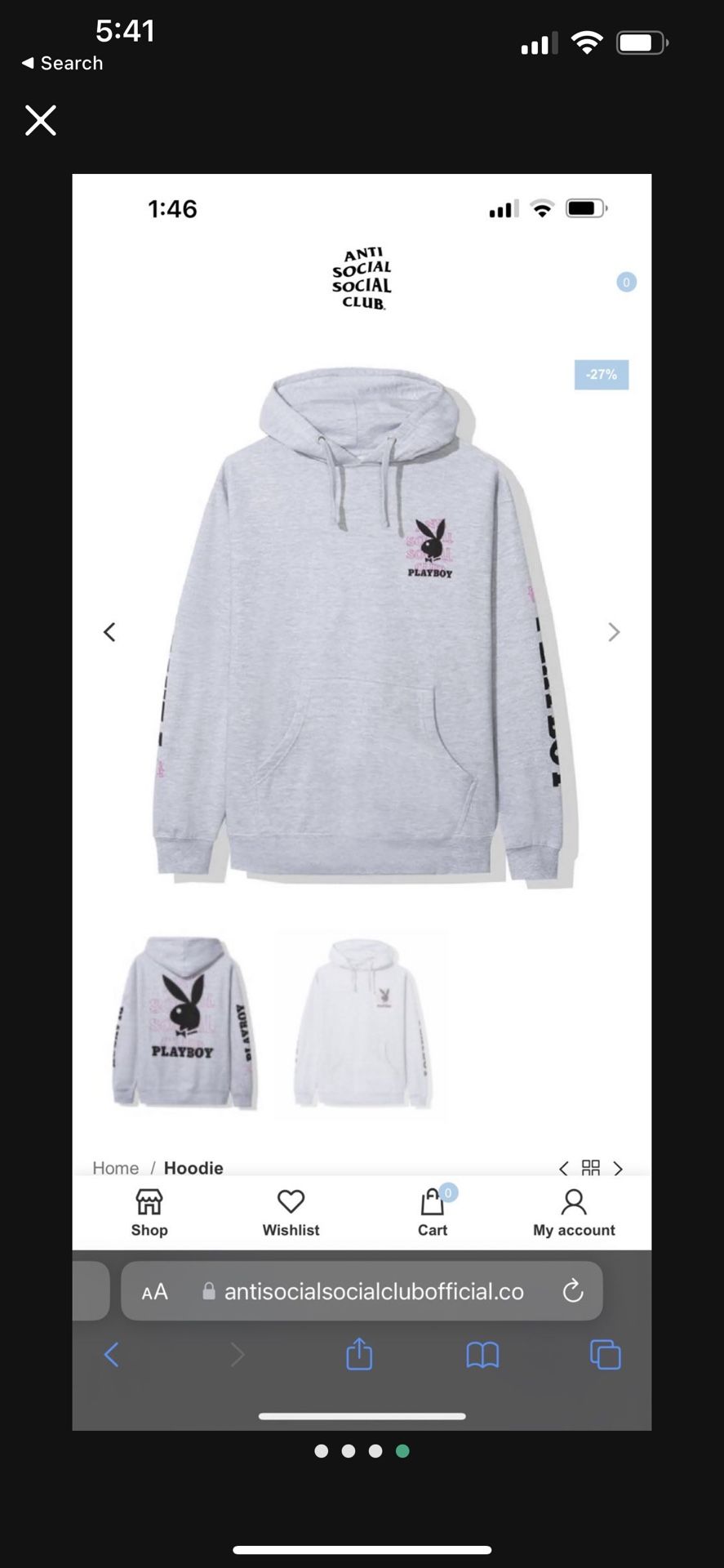 Anti Social Social Club Playboy Grey Hoodie L