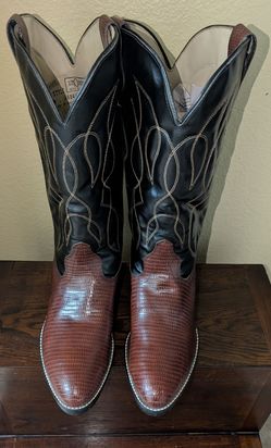 Men's 12D Bronco Brown Lizard Skin Print Boots