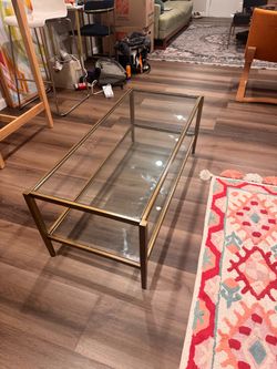 Henn&Hart 45” Glass Coffee Table – Antique Brass