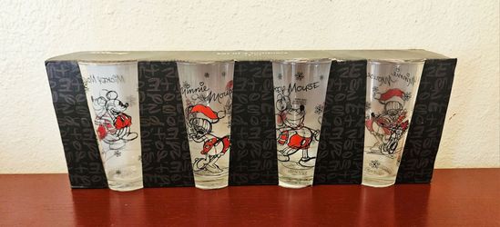 DISNEY MICKEY MINNIE MOUSE SKETCHBOOK GLASS TUMBLERS 16 OZ. CHRISTMAS SET 4