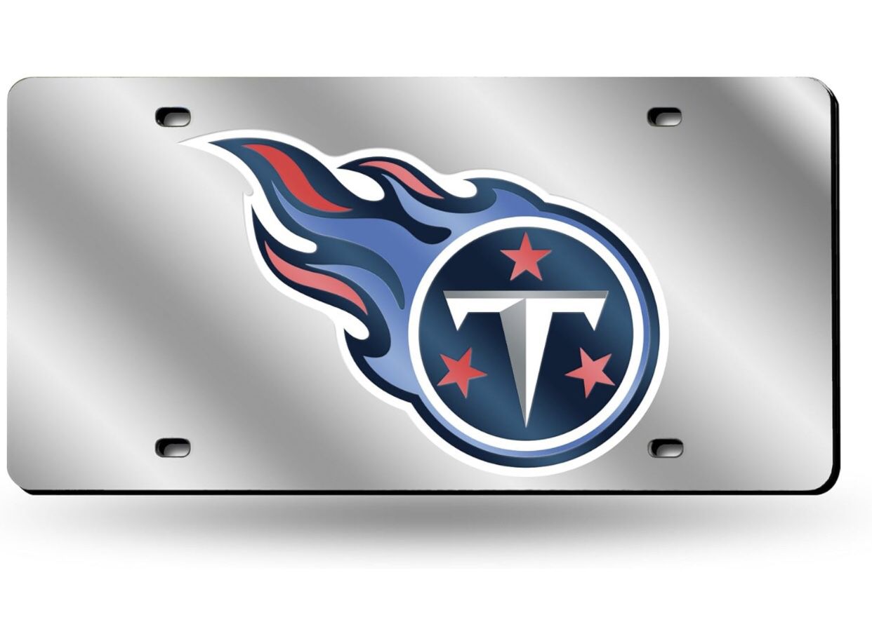 NFL Football Tennessee Titans Silver Fireball 12" x 6" Silver Laser Cut Tag For Car/Truck/SUV - Auto