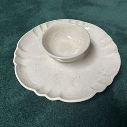 Handmade  14 Inch Ceramic Chip & Dip Set 