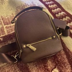 Brown Faux Leather Mini Backpack