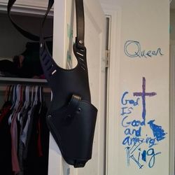 Barsony Black Leather Cross Harness Shoulder Holster 