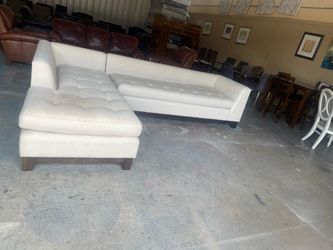 Cream Tufted Sectional Sofa with Chaise