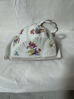Porcelain Butter Dish with Floral Pattern