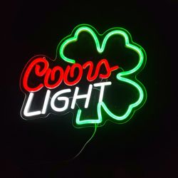 COORS LIGHT SHAMROCK LED LIGHT SIGN.  13" X 11".  6 FT. USB CORD.  DIMMER SWITCH.  NEW.  PICKUP ONLY.