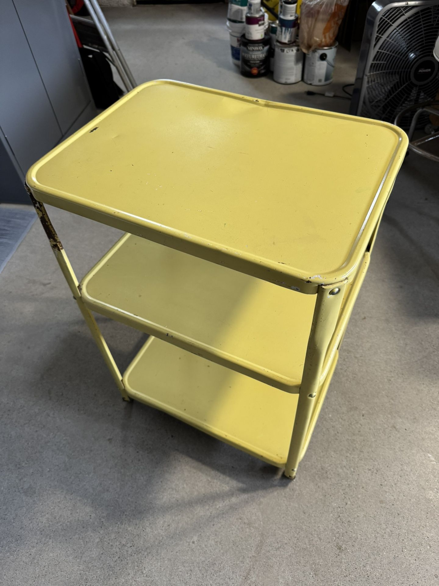 Vintage Yellow Shelf Table On Wheels