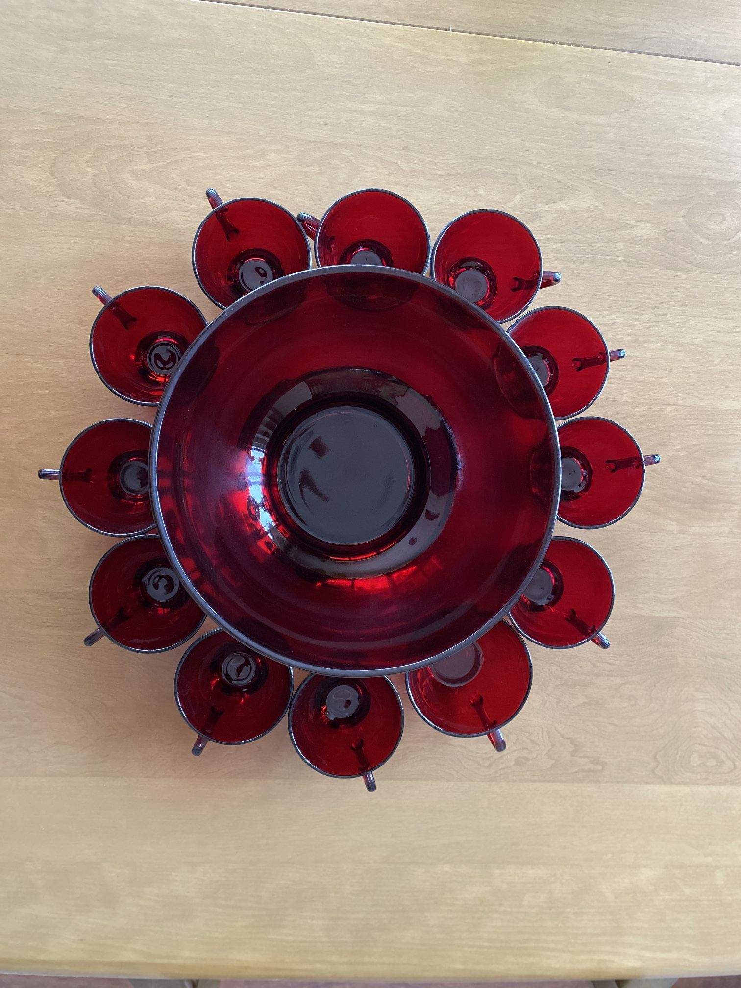 Vintage 1960’s Anchor Hocking Royal Ruby Red Glass Punch Bowl Set
