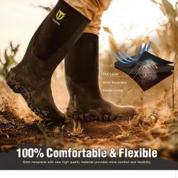 TIDEWE Rubber Boots for Men Multi-Season, Waterproof Rain Boots with Steel Shank, 6mm Neoprene Sturdy Rubber Outdoor Hunting Boots 