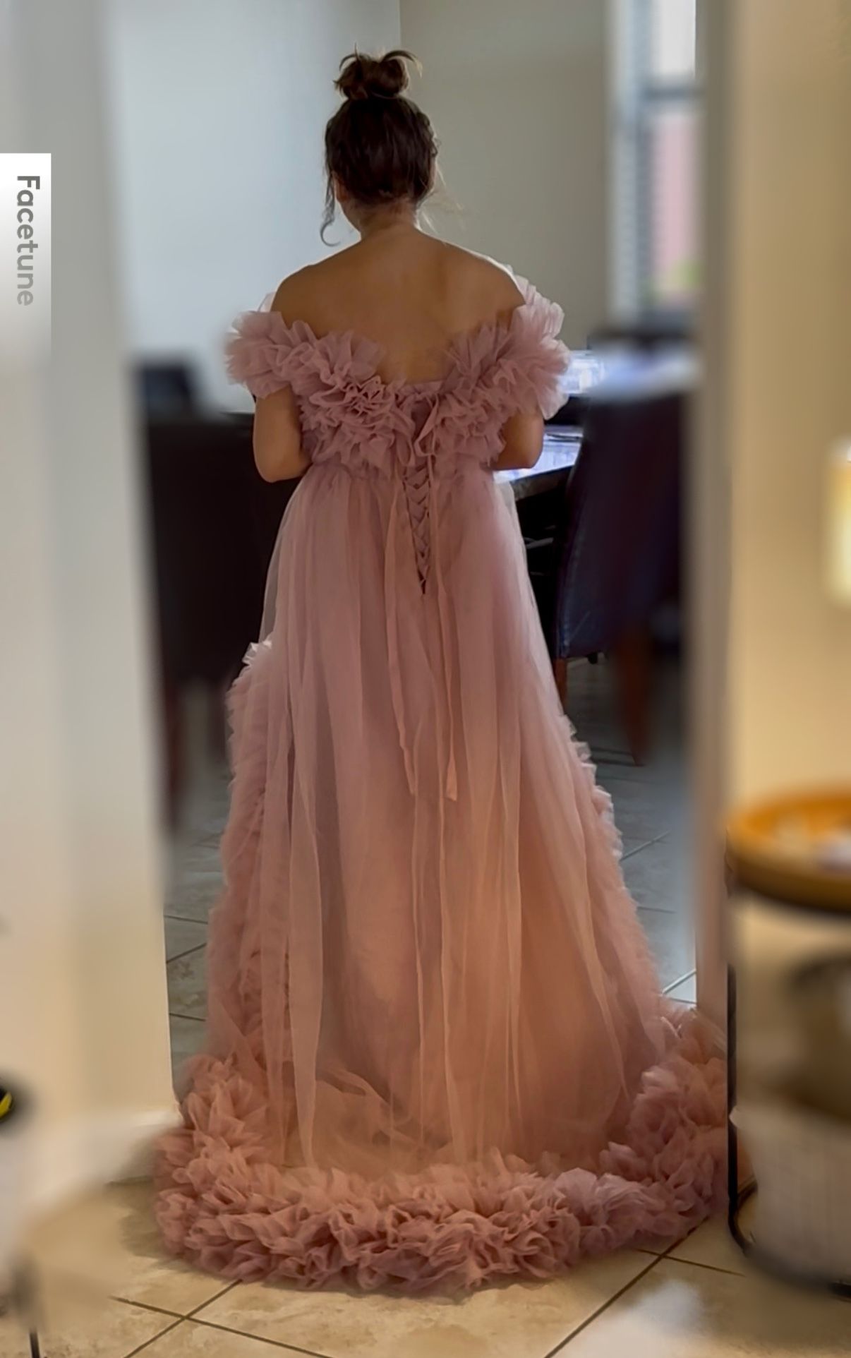 Long Puffy Tulle Prom Dress Formal High Low Ball Gown Ruffles Strapless Evening Party Dress with Train