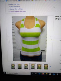 New Women's Spandex Sleeveless Slim Tank Top One Size green And  White  Stripes 