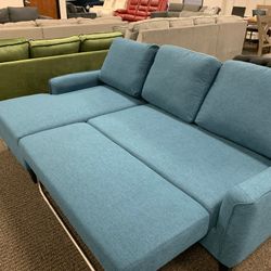 Pull Out Bed  Blue Sofa Chaise Sleeper by Ashley 