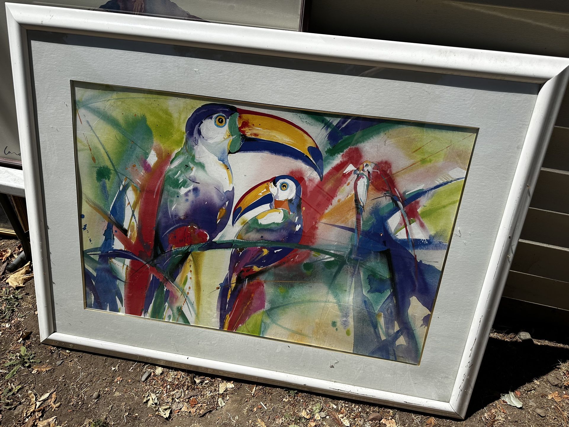 Vintage Birds Parrots Art Work Framed Art Unique