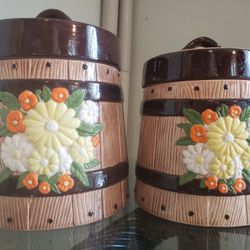 Vintage Ceramic Barrel Canister Set of 4, Daisy