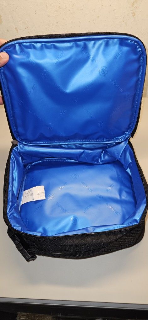 Packlt Freezable Classic Lunch Box, Black, Built with (contact info removed), Reusable, Zip Closure With Zip Front Pocket and Buckle Handle