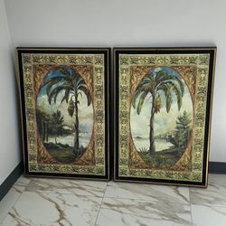 2 Oil Paintings Tropical Theme 39.5" Tall By  27.5" Wide