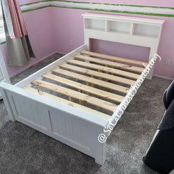 White Queen Bed Frame Solid Wood 