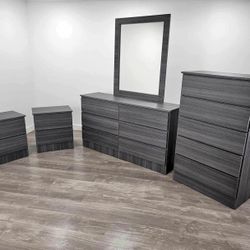 Dresser Whit Mirror, Chest And 2 Nightstands - Cómoda Con Espejo, Gavetero Y 2 Mesitas De Noche 