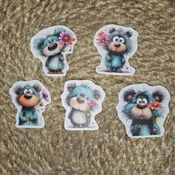 5 Bear With Flower Stickers 