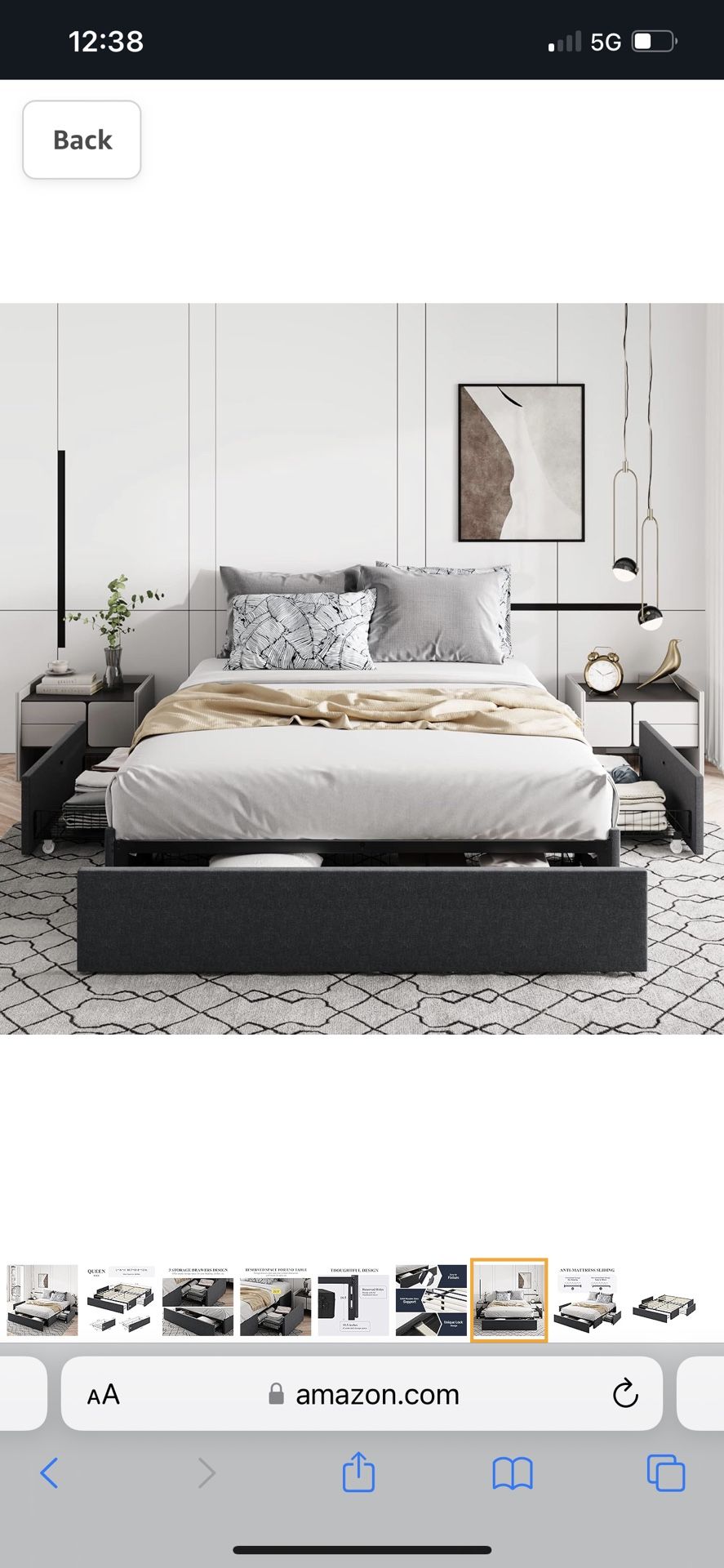 Queen Size Platform Bed Frame with 3 Storage Drawers, Fabric Upholstered, Wooden Slats Support, No Box Spring Needed, Noise Free, Easy Assembly,