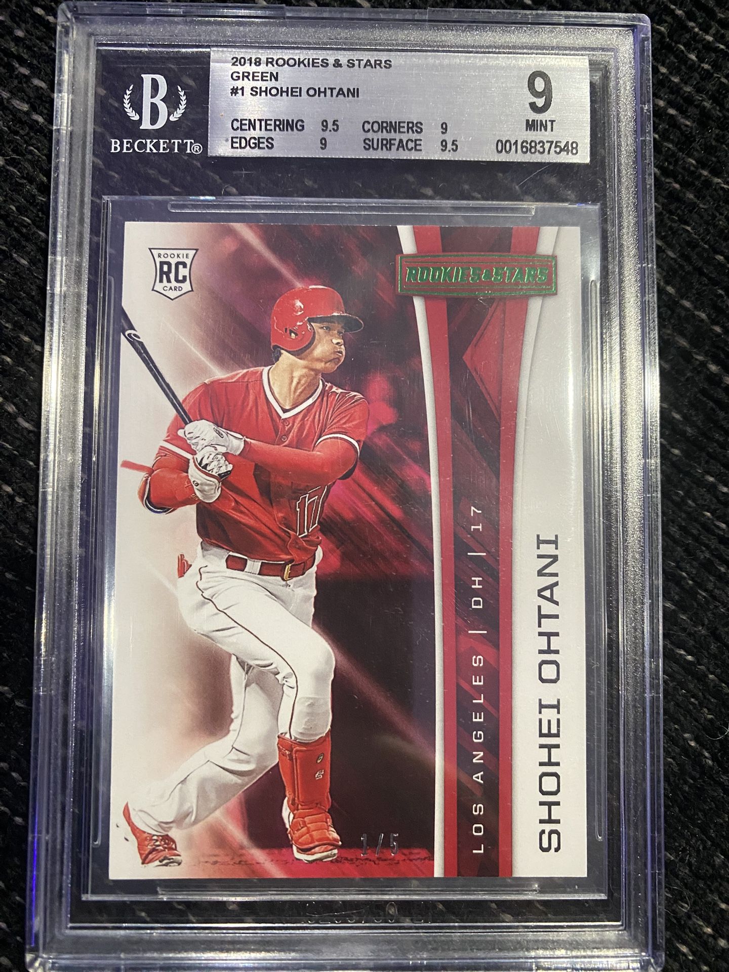 Shohei Ohtani 2018 Rookies & Stars Green RC#1 S/N#1/5 BGS 9