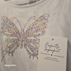 NWT Womens White Sheer Butterfly Top