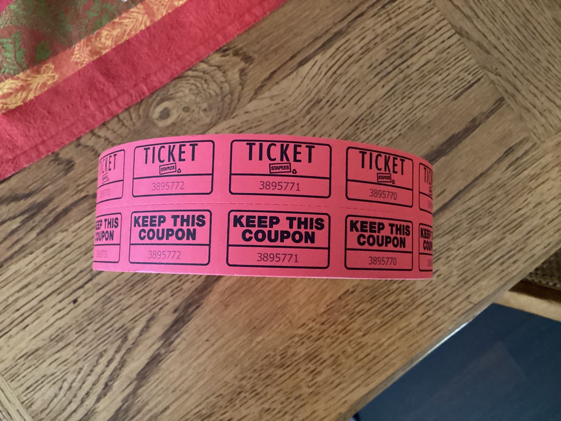 RAFFLE TICKETS .. ROLL OF 2000 Double Tickets ..Red
