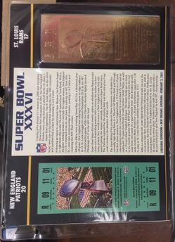 OFFICIAL NFL 22K GOLD SUPER BOWL XXXVI TICKET