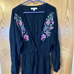 Spiritual Gangster Black Embroidered Floral Zella Romper